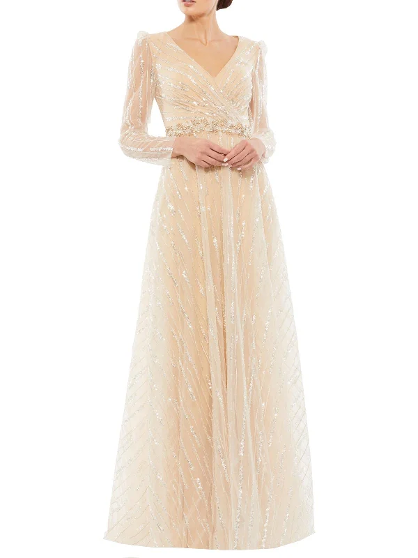 Puff Sleeve Party Dress for Fun Vibe -Womens Sequined Maxi Evening Dress