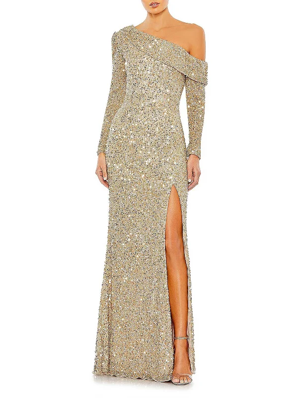 Pleated Party Dress for Elegant Evening -Womens Sequined Maxi Evening Dress