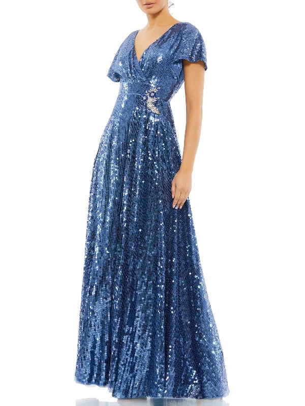 Structured Party Dress for Chic Appeal -Womens Sequined Maxi Evening Dress