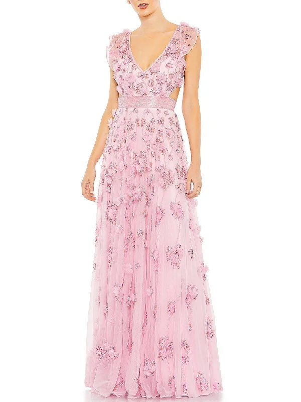 Puff Sleeve Party Dress for Fun Vibe -Womens Sequined Maxi Evening Dress
