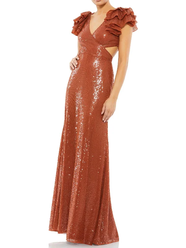 White Satin Party Dress for Elegant Affair -Womens Sequined Maxi Evening Dress