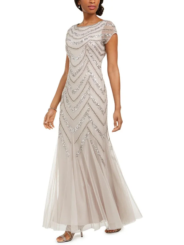 Double-Strap Party Dress for Trendy Appeal -Womens Sequined Maxi Evening Dress