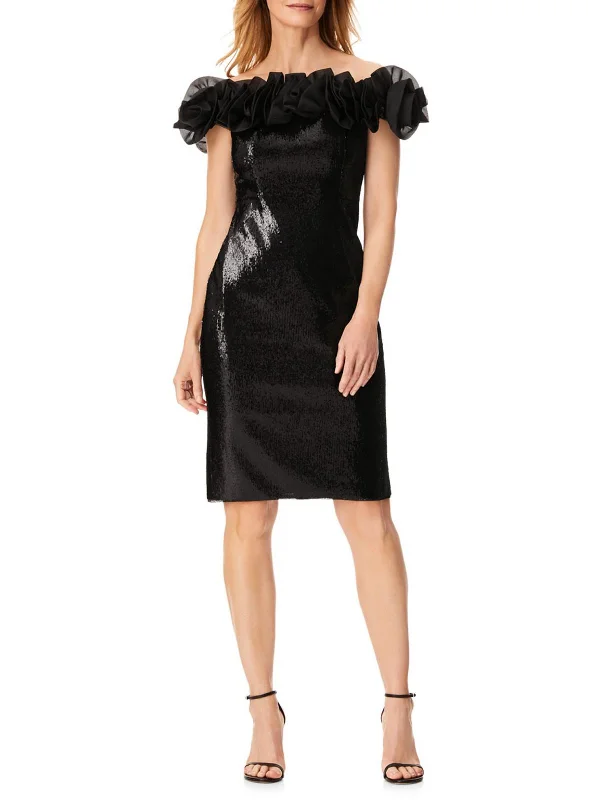 Long Sleeve Party Dress for Winter -Womens Sequined Off-The-Shoulder Cocktail and Party Dress