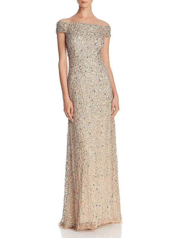 Bold Red Mini Party Dress for Evening Affair -Womens Sequined Off-The-Shoulder Formal Dress