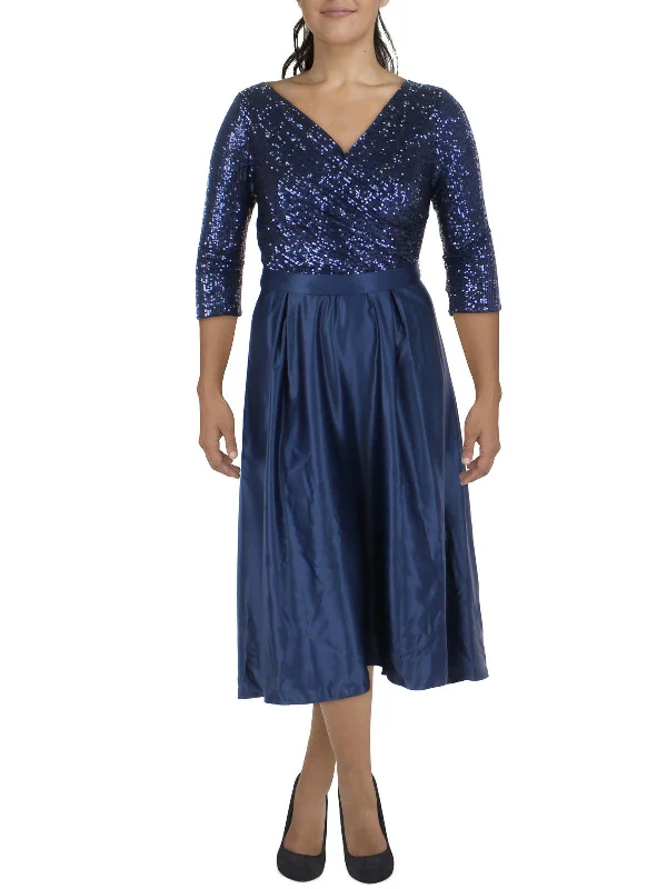 Satin Bias Cut Party Dress for Sleek Style -Womens Sequined Tea Length Evening Dress Satin Bias Cut Party Dress for Sleek Style -Womens Sequined Tea Length Evening Dress