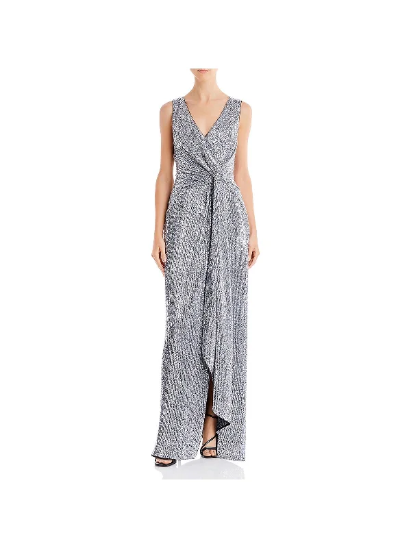 Satin Bias Cut Party Dress for Sleek Style -Womens Sequined Twist Front Formal Dress