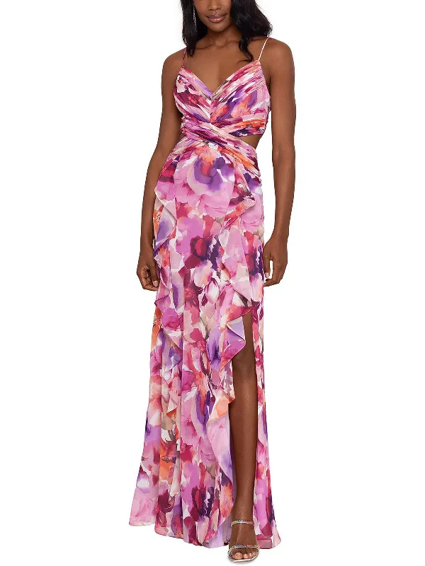 Satin Skirt Party Dress for Evening Look -Womens Sheer Cut-Out Evening Dress