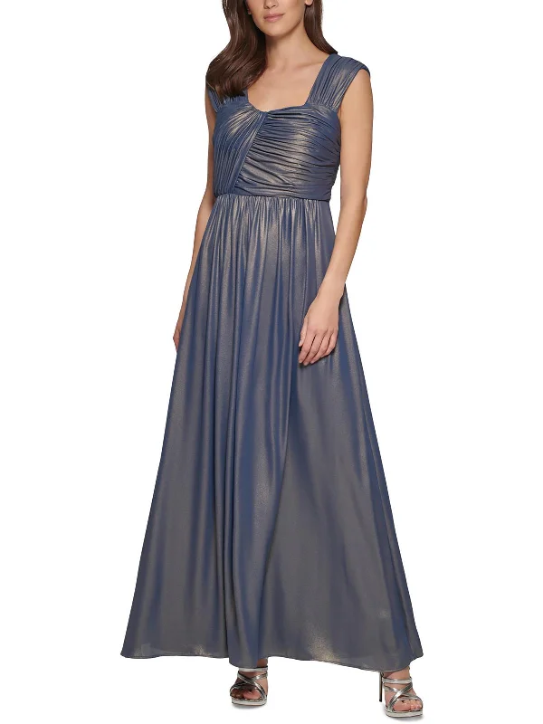 Strapless Floral Party Dress for Outdoor Events -Womens Shimmer Ruched Evening Dress