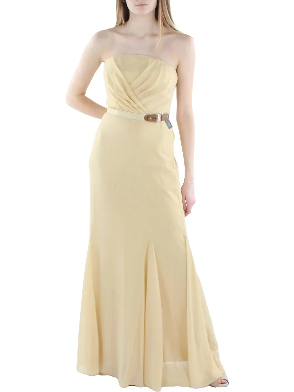 Long Sleeve Lace Party Dress for Winter Event -Womens Shimmer Strapless Evening Dress