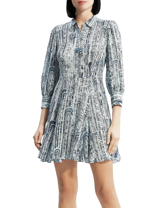 Printed Check Shirt Dress-Womens Silk Mini Shirtdress