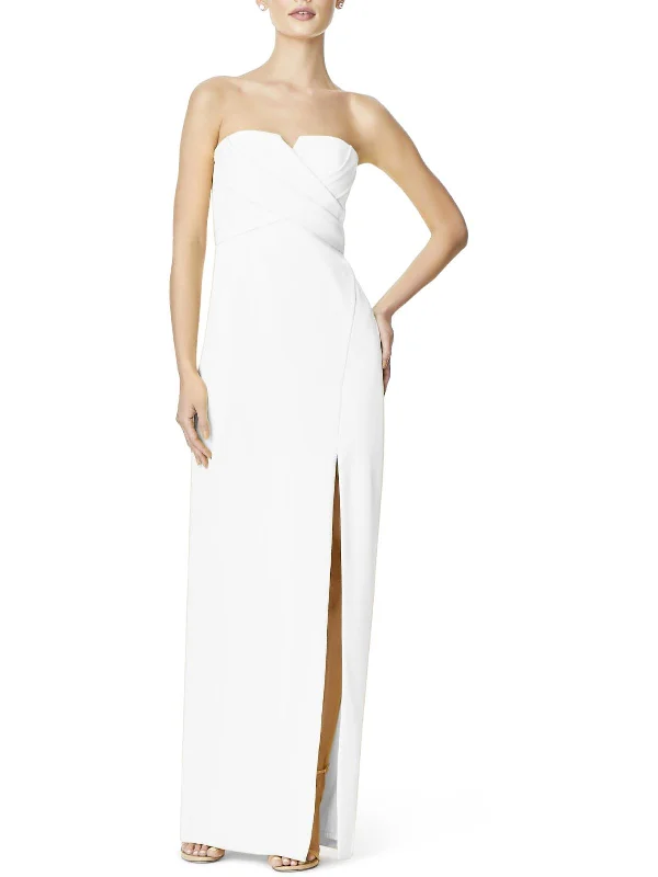 Pleated Party Dress for Elegant Evening -Womens Split-Neck Crepe Evening Dress