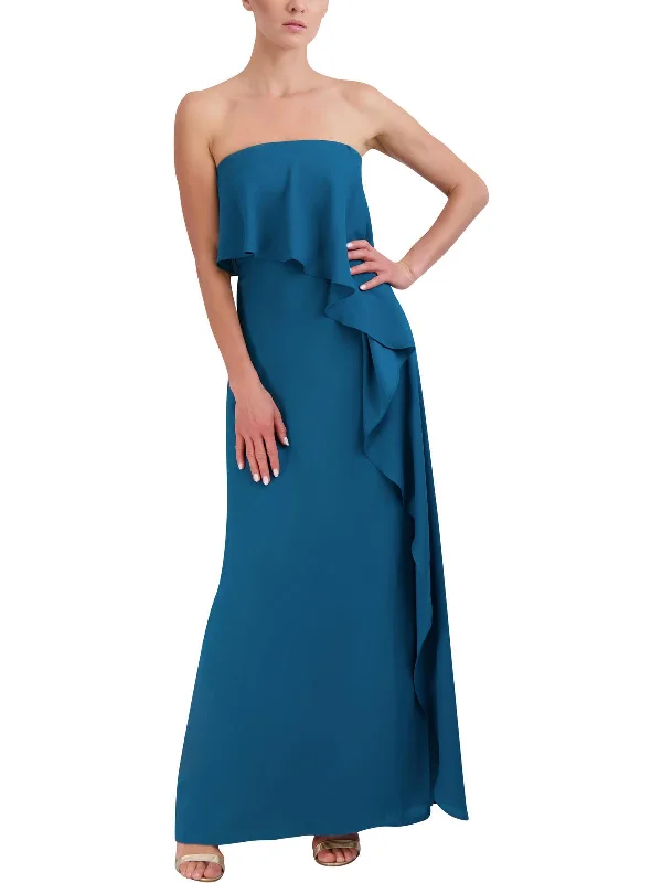 Asymmetrical Party Dress for Edgy Style -Womens Strapless Cascade Ruffle Evening Dress Asymmetrical Party Dress for Edgy Style -Womens Strapless Cascade Ruffle Evening Dress