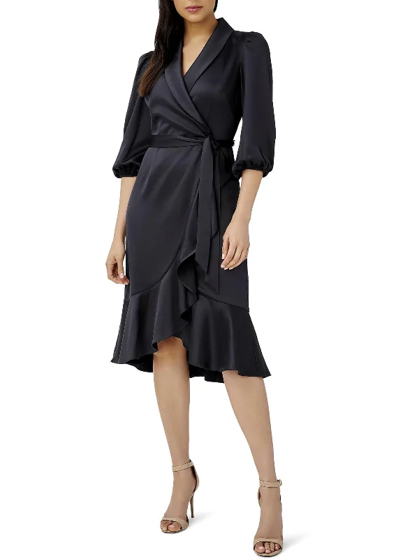 Simple Wrap Dress with Plain Design -Satin Wrap Dress -Womens Surplice Mid Calf Wrap Dress Simple Wrap Dress with Plain Design -Satin Wrap Dress -Womens Surplice Mid Calf Wrap Dress