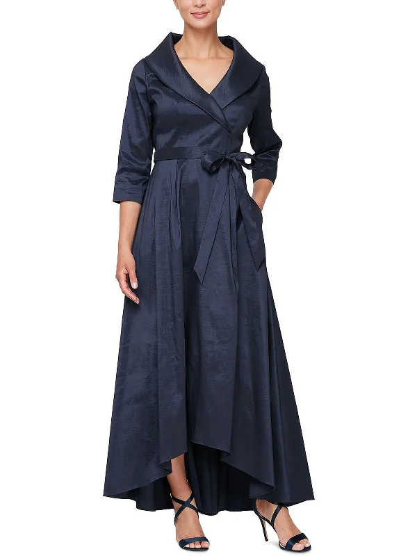 Women's Lace Overlay Maxi Dress-Womens Taffeta Collared Maxi Dress