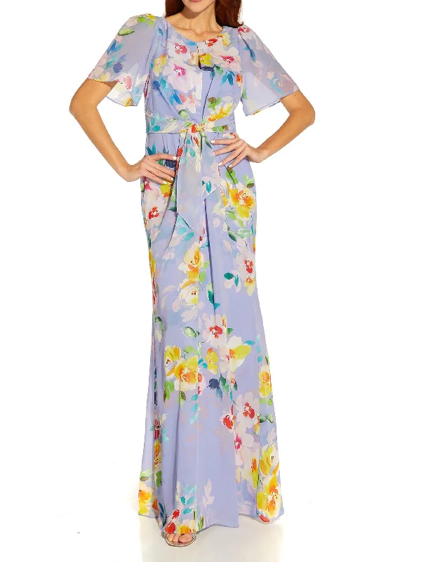 Lace Detail Party Dress for Sophisticated Touch -Womens Tie Waist Maxi Evening Dress