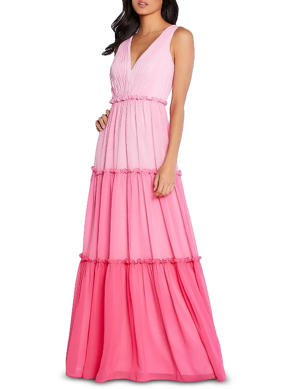 Floral Embroidered Party Dress for Feminine Touch -Womens V-Neck Tiered Evening Dress