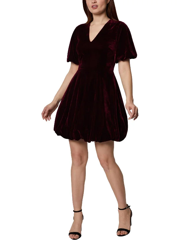 Wide Sleeve Party Dress for Trendy Style -Womens Velvet Above Knee Cocktail and Party Dress