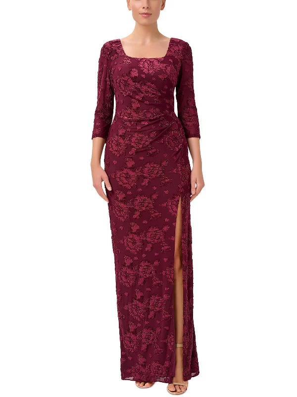 Fitted Mermaid Party Dress for Elegant Fit -Womens Velvet Burnout Evening Dress