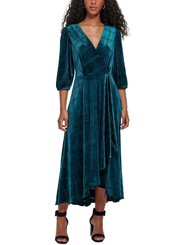 Satin Bias Cut Party Dress for Sleek Style -Womens Velvet Faux Wrap Evening Dress