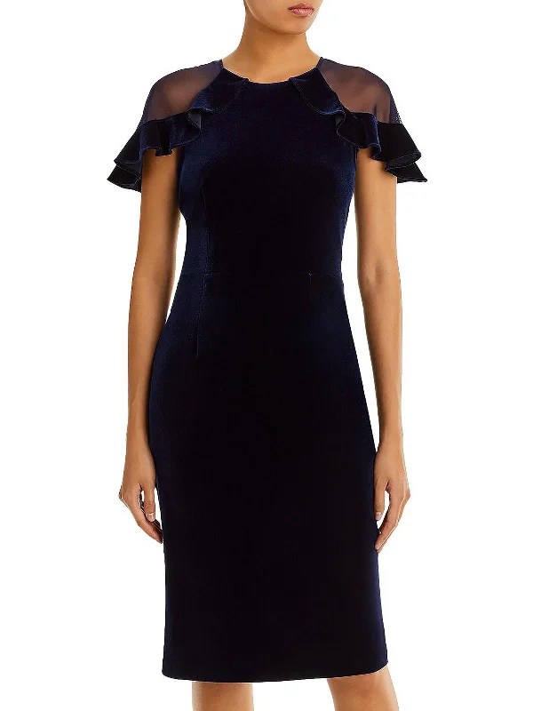 Beaded Party Dress for Luxury Style -Womens Velvet Knee-Length Cocktail and Party Dress