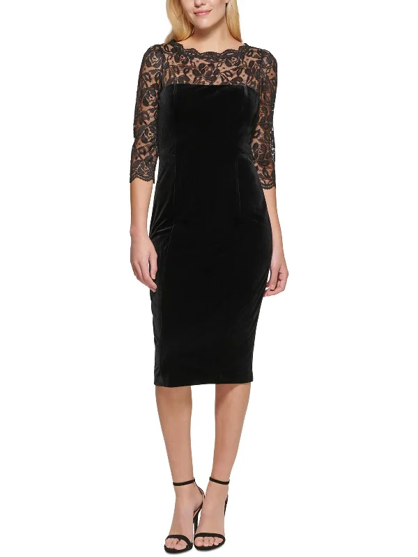 Silver Sequin Party Dress for Glittering Look -Womens Velvet Lace Front Cocktail Dress
