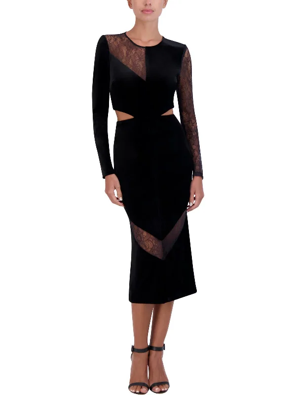 Two-Tone Party Dress for Bold Style -Womens Velvet Lace Trim Cocktail And Party Dress Two-Tone Party Dress for Bold Style -Womens Velvet Lace Trim Cocktail And Party Dress