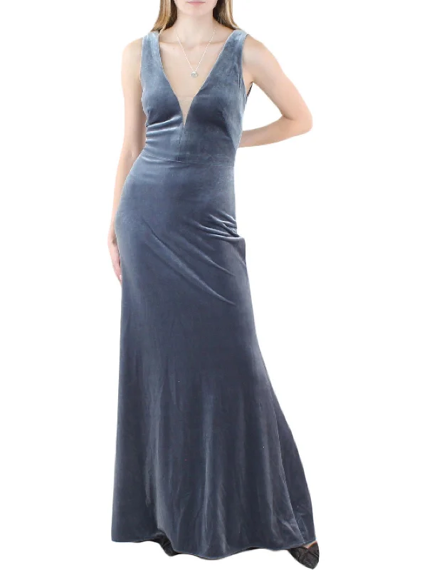 Back Tie Party Dress for Elegant Adjustability -Womens Velvet Long Evening Dress
