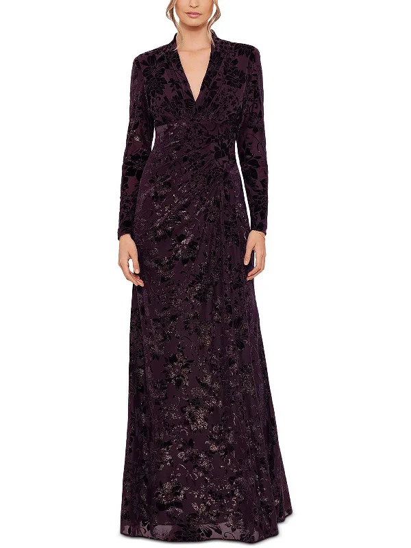 Black Velvet Party Dress for Chic Look -Womens Velvet Long Sleeves Evening Dress
