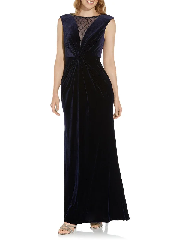 Lace Detail Party Dress for Sophisticated Touch -Womens Velvet Maxi Evening Dress