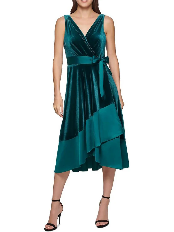 Casual Wrap Dress with Ruffled Sleeves -Wrap Dress for Cocktail Party -Womens Velvet Midi Wrap Dress Casual Wrap Dress with Ruffled Sleeves -Wrap Dress for Cocktail Party -Womens Velvet Midi Wrap Dress