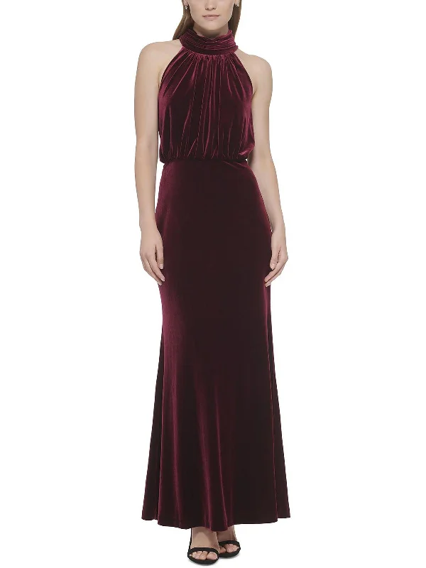 Tuxedo Party Dress for Formal Dinner -Womens Velvet Mock Neck Evening Dress