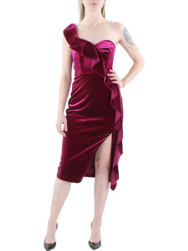 Simple Red Party Dress for Bold Statement -Womens Velvet One Shoulder Cocktail and Party Dress