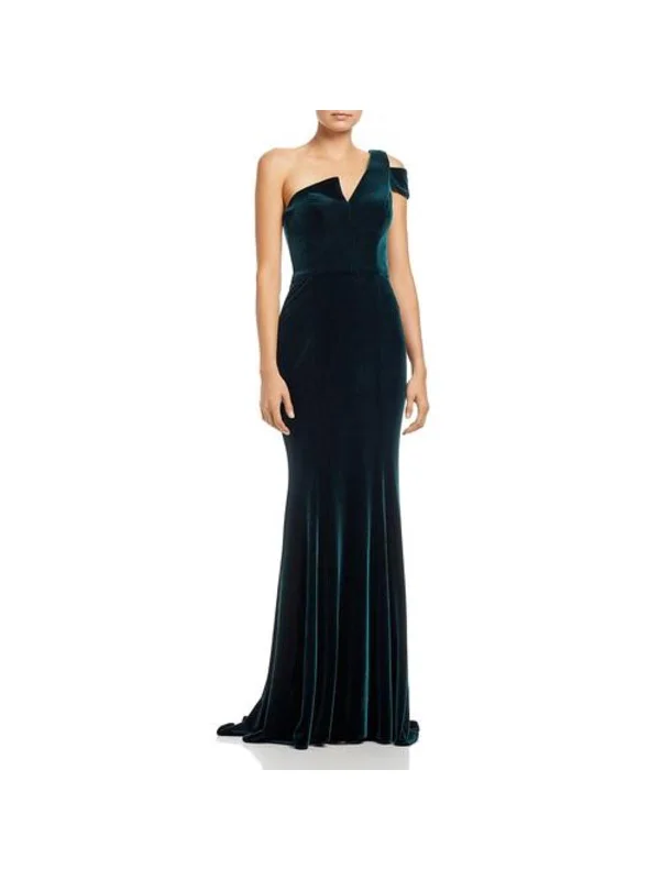 Off-White Party Dress for Winter Weddings -Womens Velvet One Shoulder Evening Dress