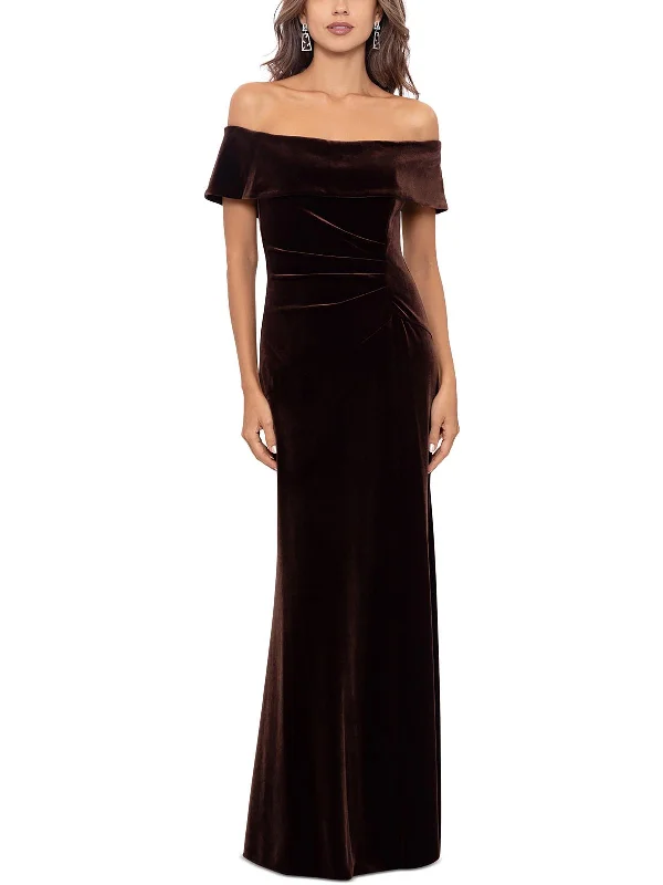 Puff Sleeve Party Dress for Fun Vibe -Womens Velvet Ruched Evening Dress