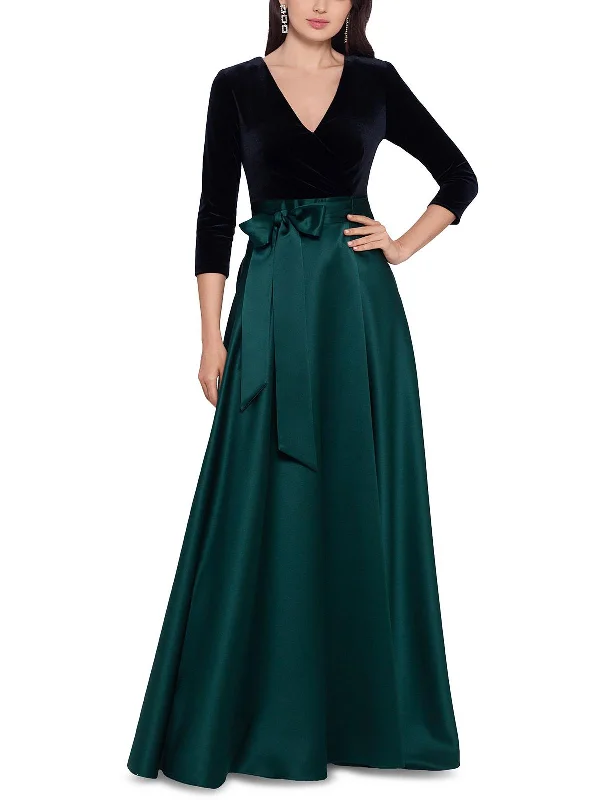 Sheer Sleeve Party Dress for Elegant Look -Womens Velvet Top Ball Evening Dress