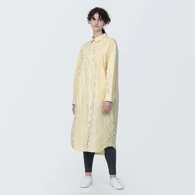 Comfortable Shirt Dress-Washed Broadcloth Long Sleeve Shirt Dress