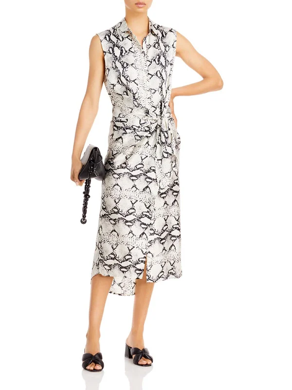 Summer Party Shirt Dress-Womens Work Midi Shirtdress