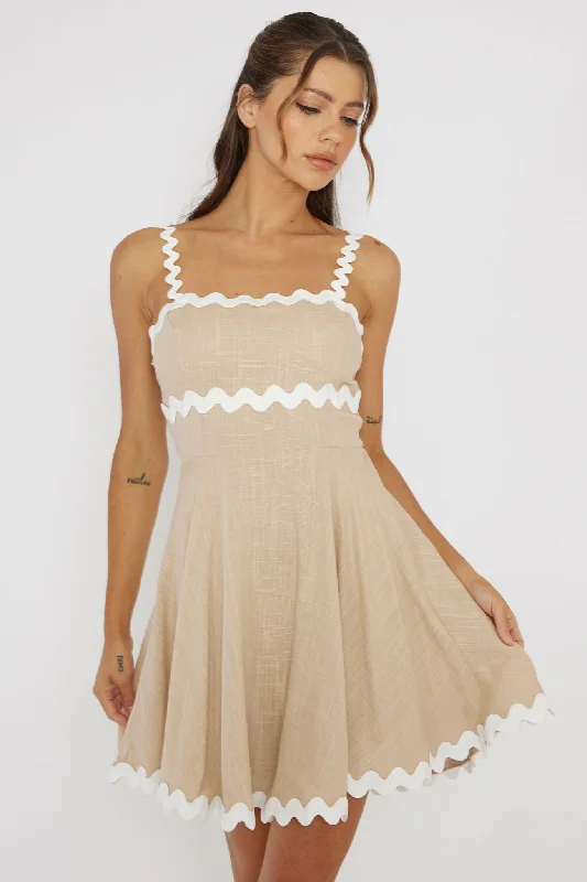Women's Vintage Lace Mini Dress-Won Me Over Ric Rac Trim Mini Dress Beige
