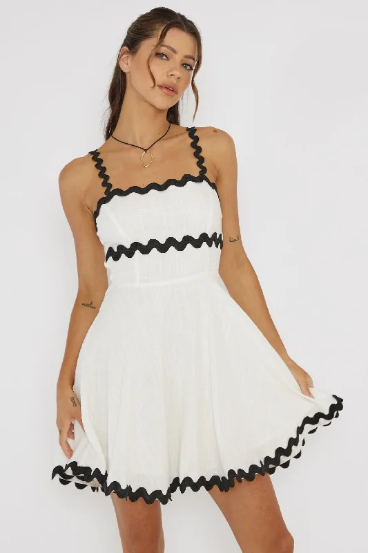 Women's Choker Neck Mini Dress-Won Me Over Ric Rac Trim Mini Dress White