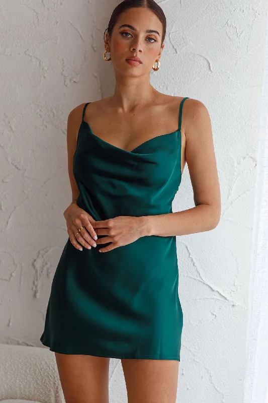 Lace Slip Dress for Party -Transparent Slip Dress -Xanadu Cowl Neck Slip Dress Forest Green