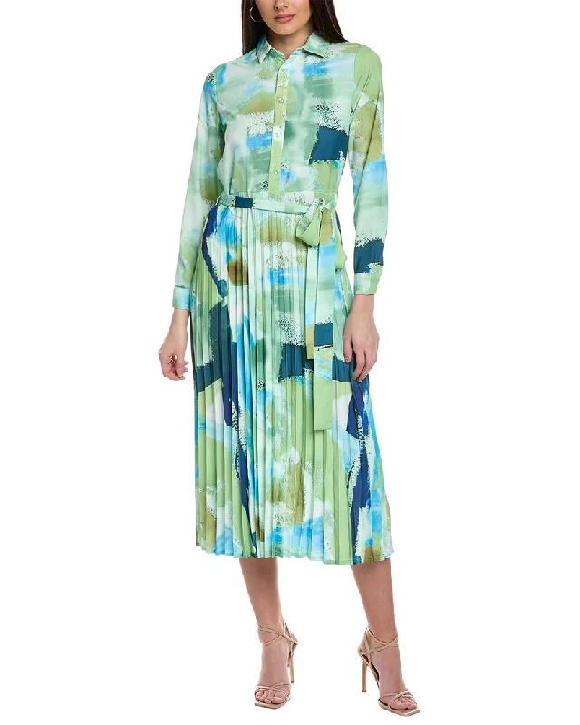 Colorblock Shirt Dress-YAL New York Pleated Shirtdress