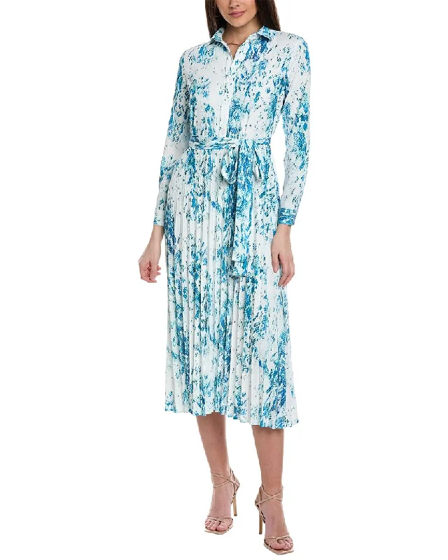 Button-up Casual Plaid Shirt Dress-YAL New York Pleated Shirtdress