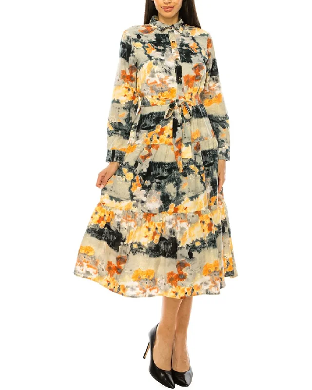 Women's Belted A-line Shirt Dress-YAL New York Print Shirtdress