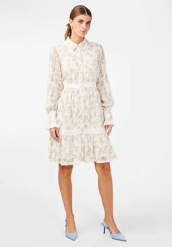Stretch Shirt Dress-Y.A.S Sasta Floral Lace Shirt Dress, Star White