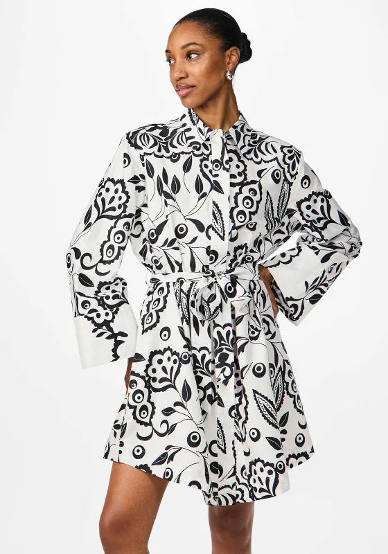 Printed Cotton Shirt Dress-Y.A.S Garden Print Mini Shirt Dress, Star White