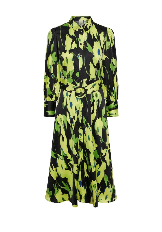Black Shirt Dress-Y.A.S Loliso Maxi Shirt Dress, Black & Lime