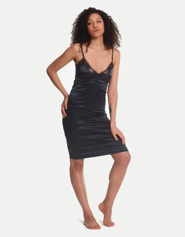 Slip Dress with Lace Detail -Slip Dress with Sheer Details -Annabelle Satin Slip Dress Black
