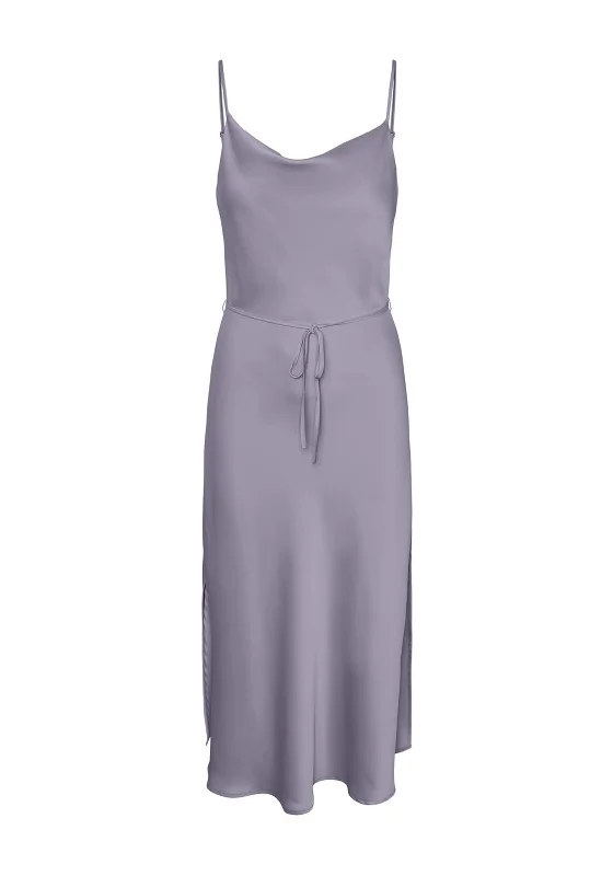 Silk Slip Dress for Special Occasion -Satin Black Slip Dress for Wedding -Y.A.S Thea Satin Slip Midi Dress, Lavender Aura