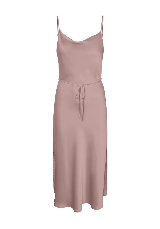 Black Slip Dress for Casual Wear -Slip Dress with Satin Finish for Evening Wear -Y.A.S Thea Satin Slip Midi Dress, Pale Mauve
