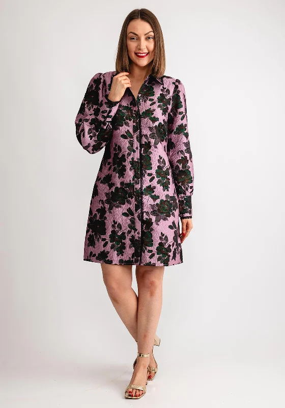 Stylish Casual Shirt Dress-Y.A.S Tinka Jacquard Floral Shirt Dress, Orchid Hazel